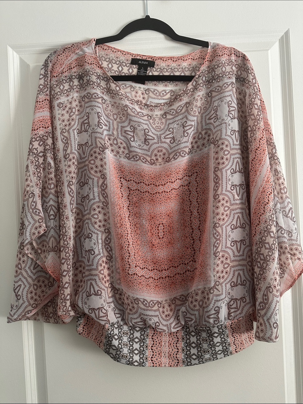Alfani Peach & Taupe Print Blouse